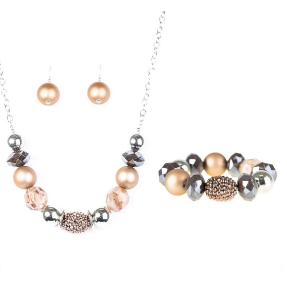Brown + Copper Necklace, Earring, and Bracelet Set NWT Perfect Gift